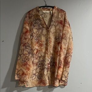 Woman’s Penmans Floral Button Down Shirt in Brown and Orange Large